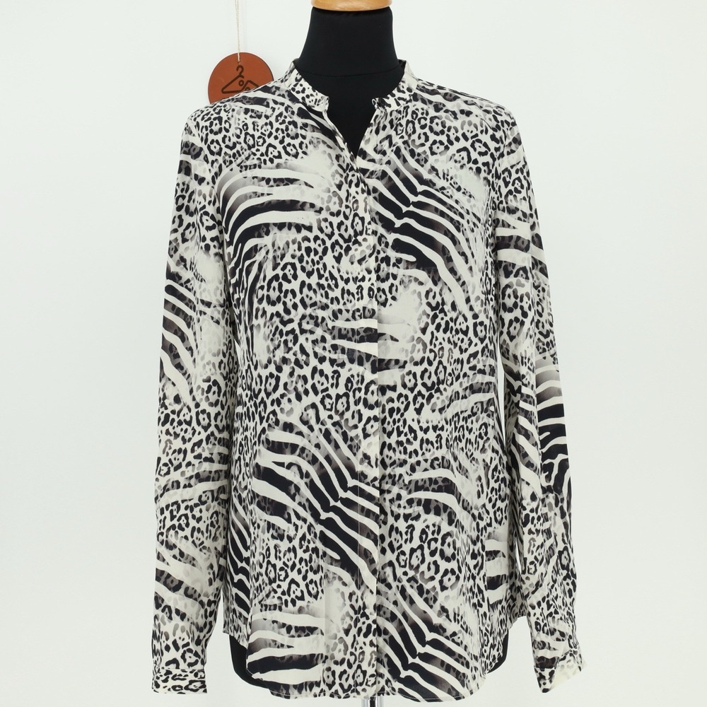Lafayette 148 New York Button‎ Up 100% Silk Animal Print Long Sleeve Blouse Sz 6